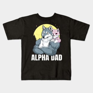 Alpha Dad With Girl Daughter Wolf Father'S Day Kids T-Shirt